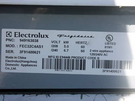 Frigidaire Dishwasher Tag